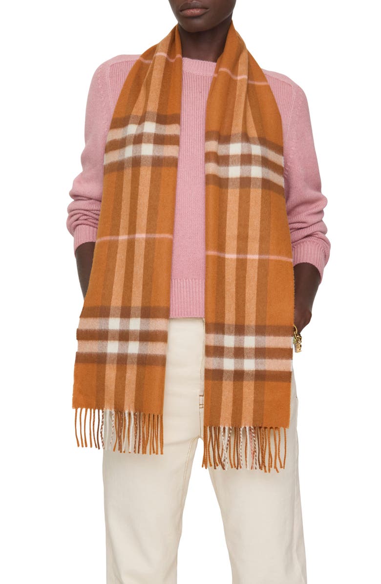 Burberry Giant Check Cashmere Scarf, Alternate, color, Squash Orange