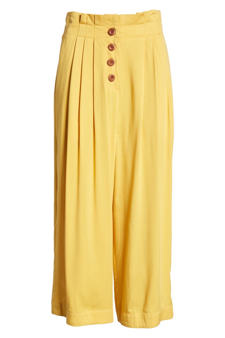Pleated Crop Trousers, Alternate, color, YELLOW