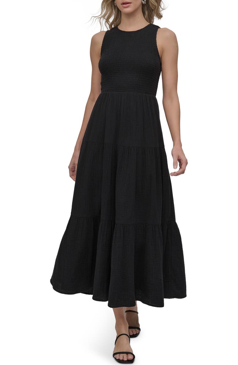 DKNY Jeans Smocked Sundress, Main, color, Black