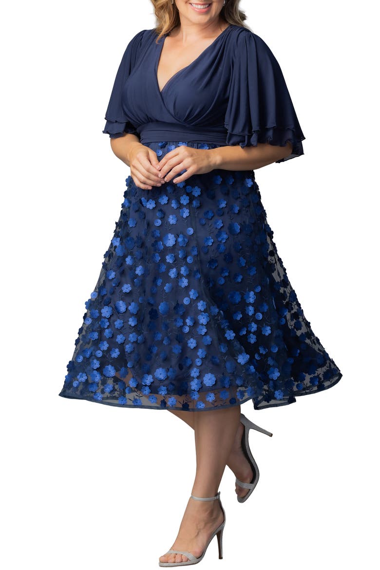 Pretty Petals Flutter Sleeve Cocktail Dress, Alternate, color, NAVY BLOSSOMS