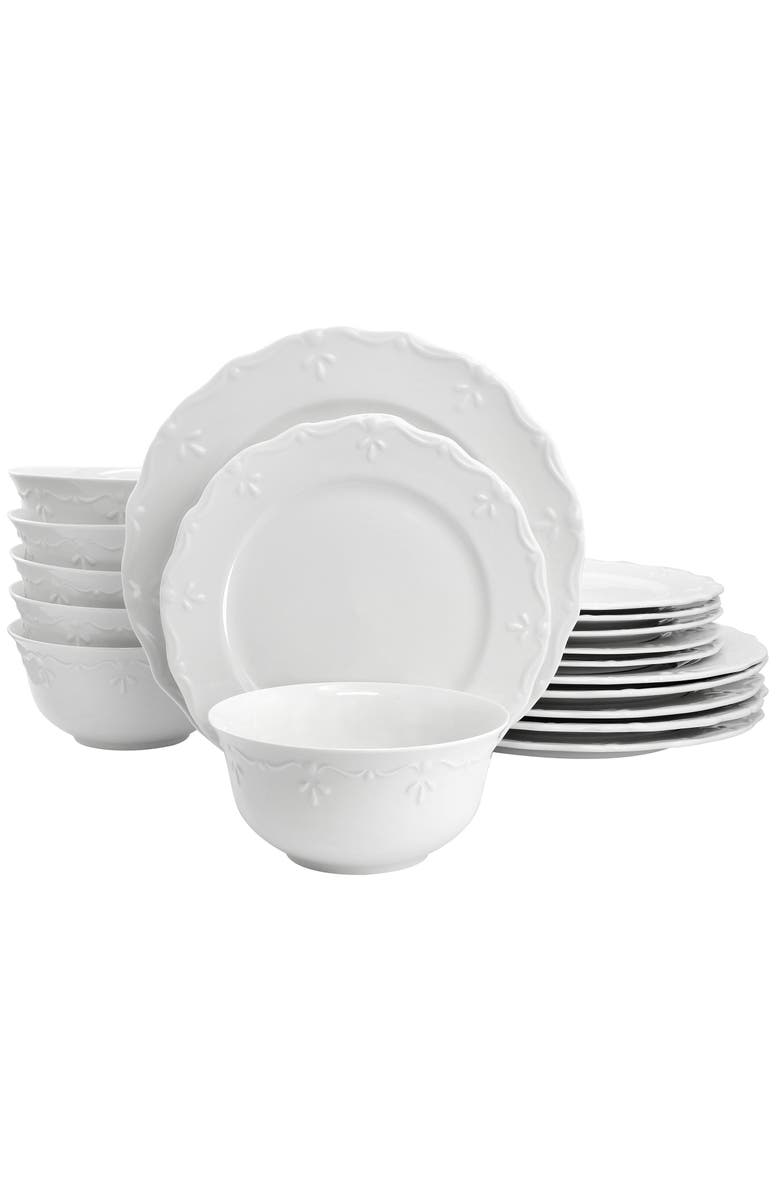 Elama Henryi 18 Piece Porcelain Dinnerware Set, Main, color, White