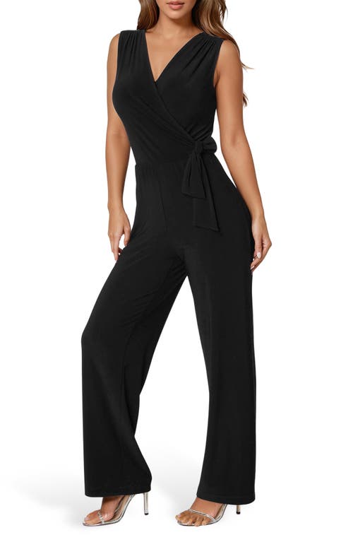 Bebe Sleeveless Faux Wrap Jumpsuit In Black