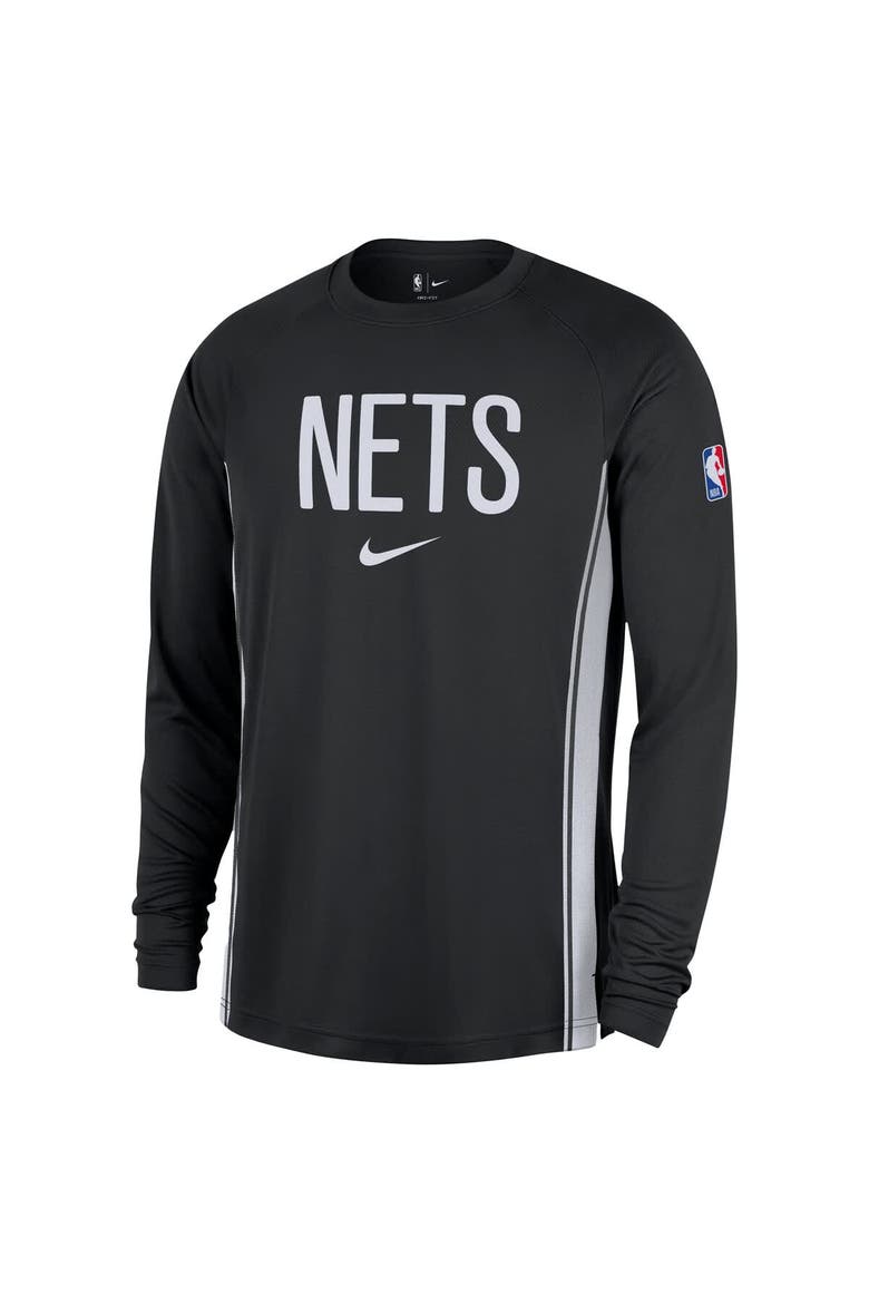 Men's Nike Black Brooklyn Nets 2025/26 Authentic Pre-Game Legend Dri-FIT Long Sleeve Shooting Shirt, Alternate, color, Black
