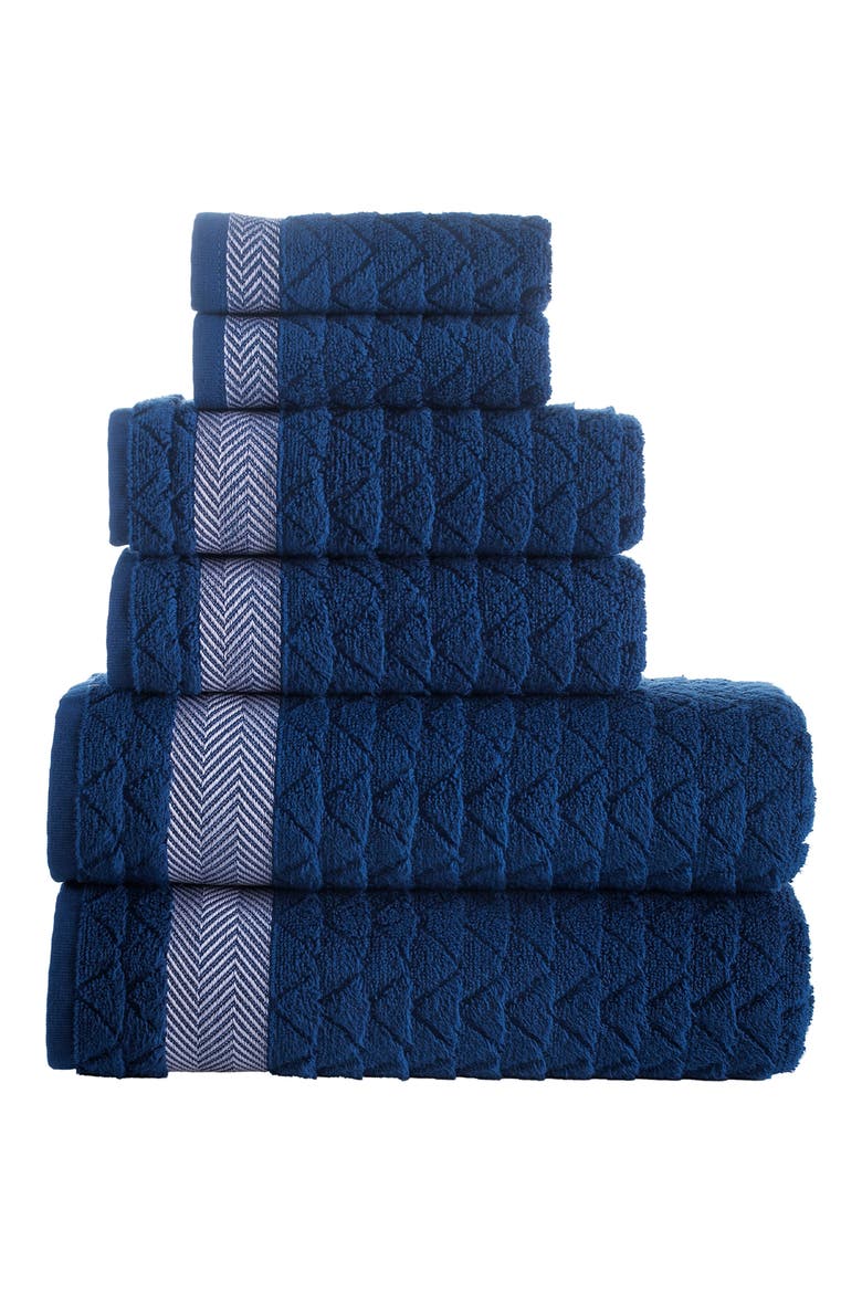 Herringbone Cotton Bath Towel, Alternate, color, NAVY