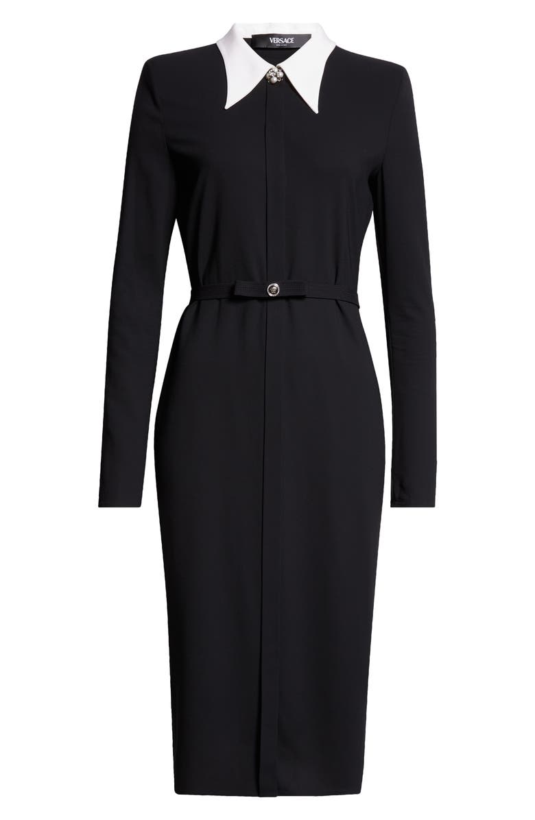 Versace Double Collar Belted Long Sleeve Shirtdress, Alternate, color,