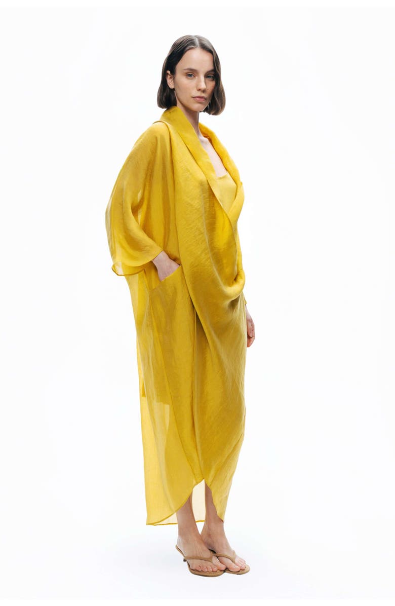 Nocturne Yellow Draped Silk Blend Oversized Midi Dress, Alternate, color, 