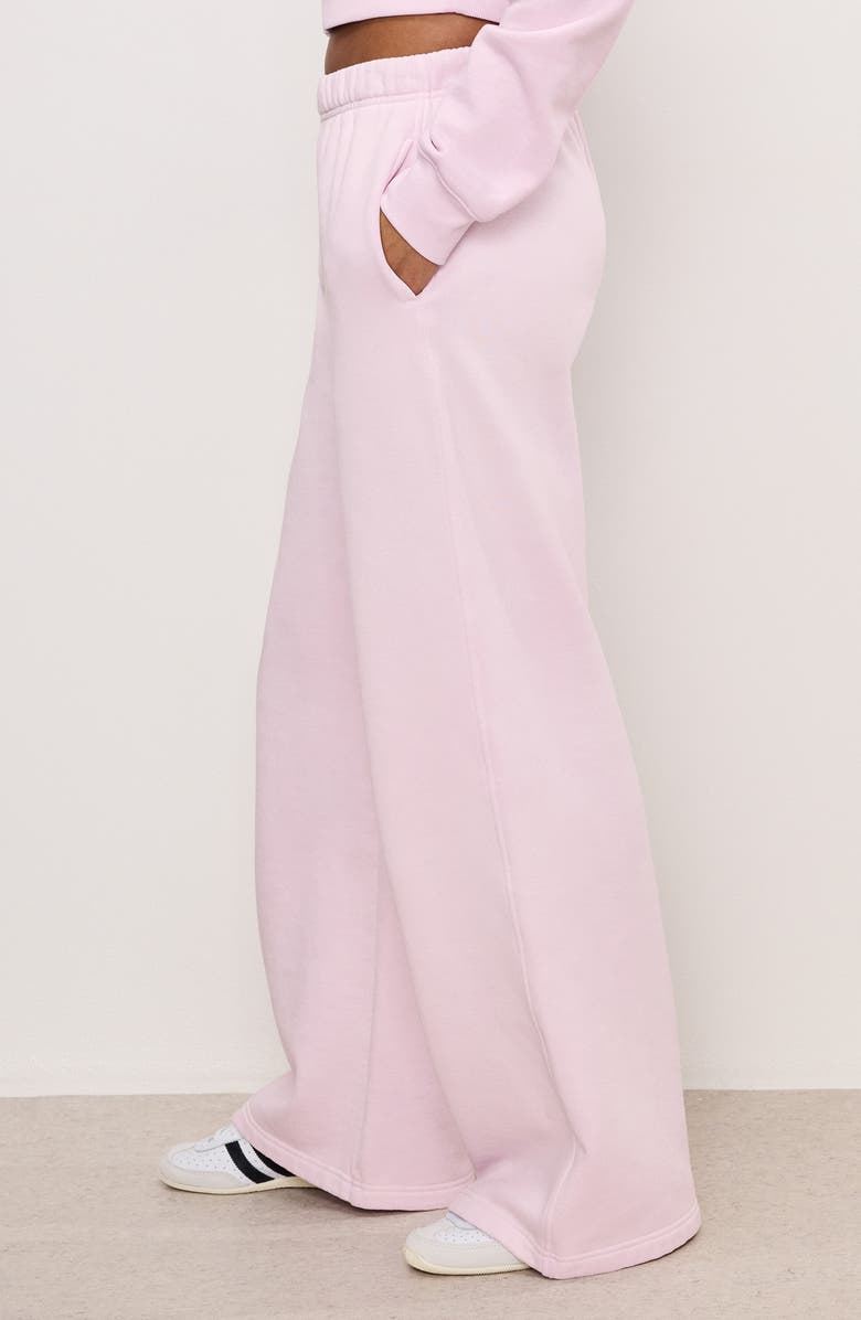Good American Brushed Fleece Wide Leg Sweatpants, Alternate, color, Washed Cotton Candy Pink
