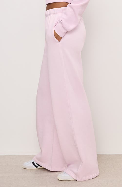 Shop Good American Brushed Fleece Wide Leg Sweatpants In Washed Cotton Candy Pink