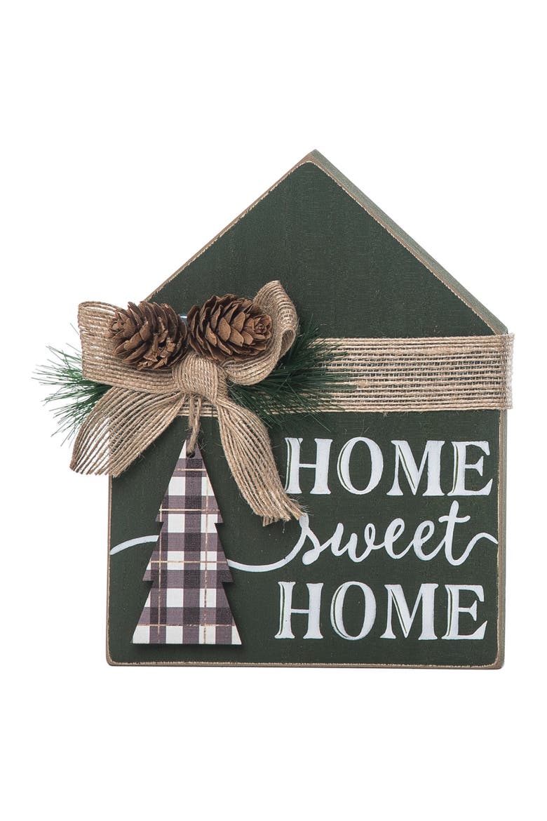 Wood Multicolored Christmas Holiday Home Shaped Decor, Main, color, Multicolored