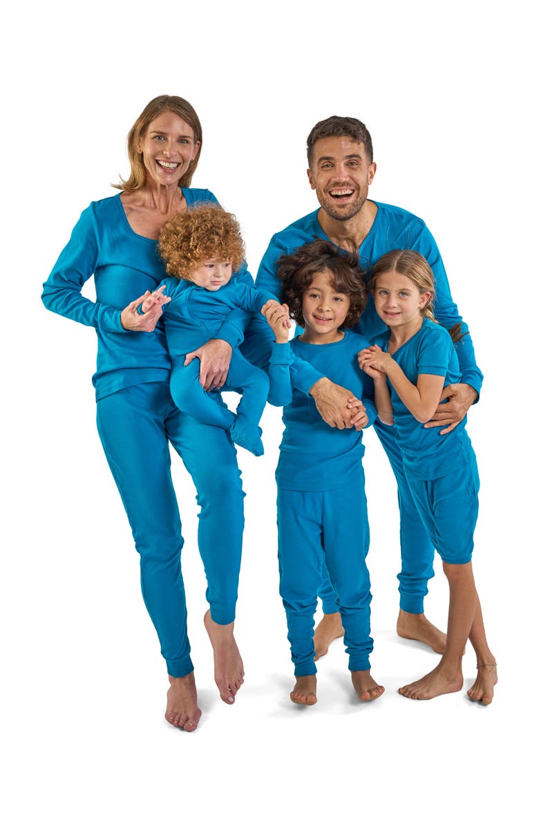 Leveret Kids Short Sleeve Cotton Solid Matching Family Pajamas, Alternate, color, Teal