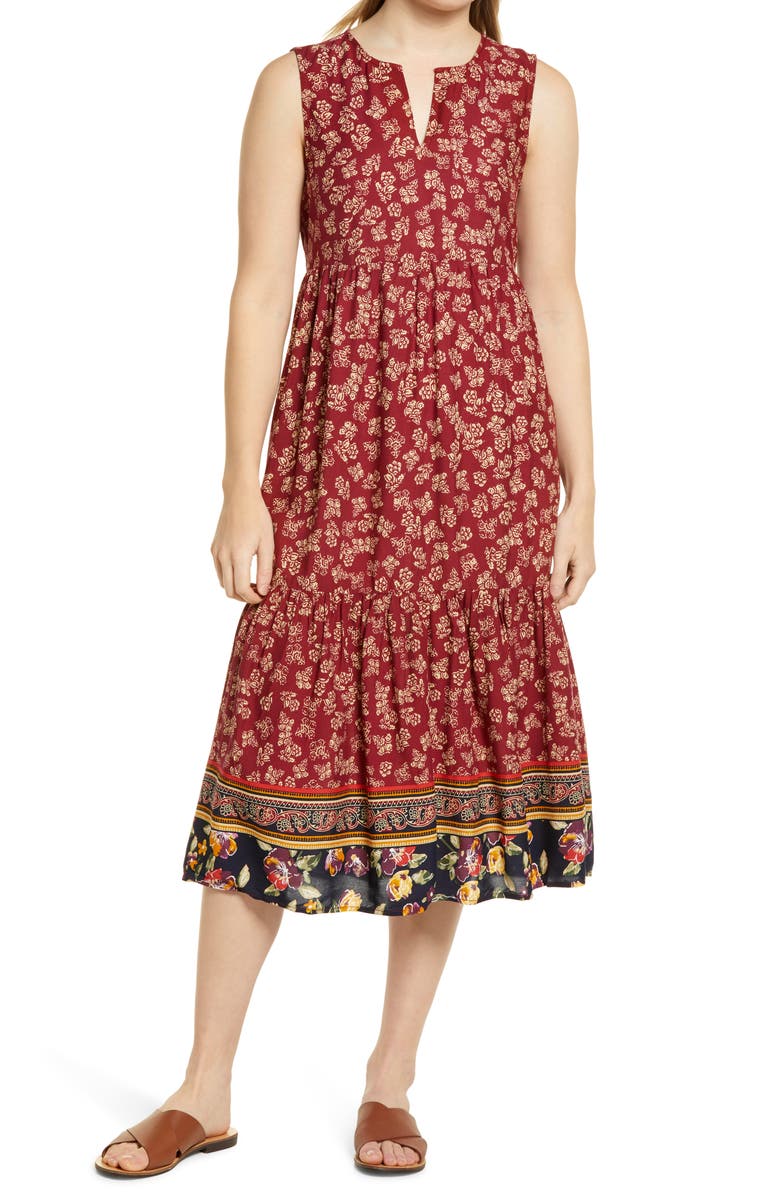 beachlunchlounge Ireana Tiered Ruffle Midi Dress, Main, color, Provence Floral