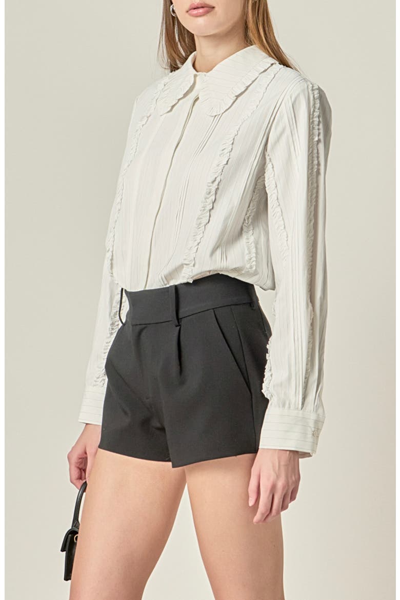 Stripe Pintuck & Ruffle Button-Up Shirt, Alternate, color, WHITE