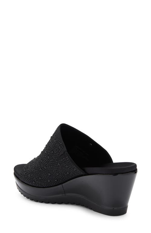 Anne Klein Rellin Wedge Sandal In Black With Stones