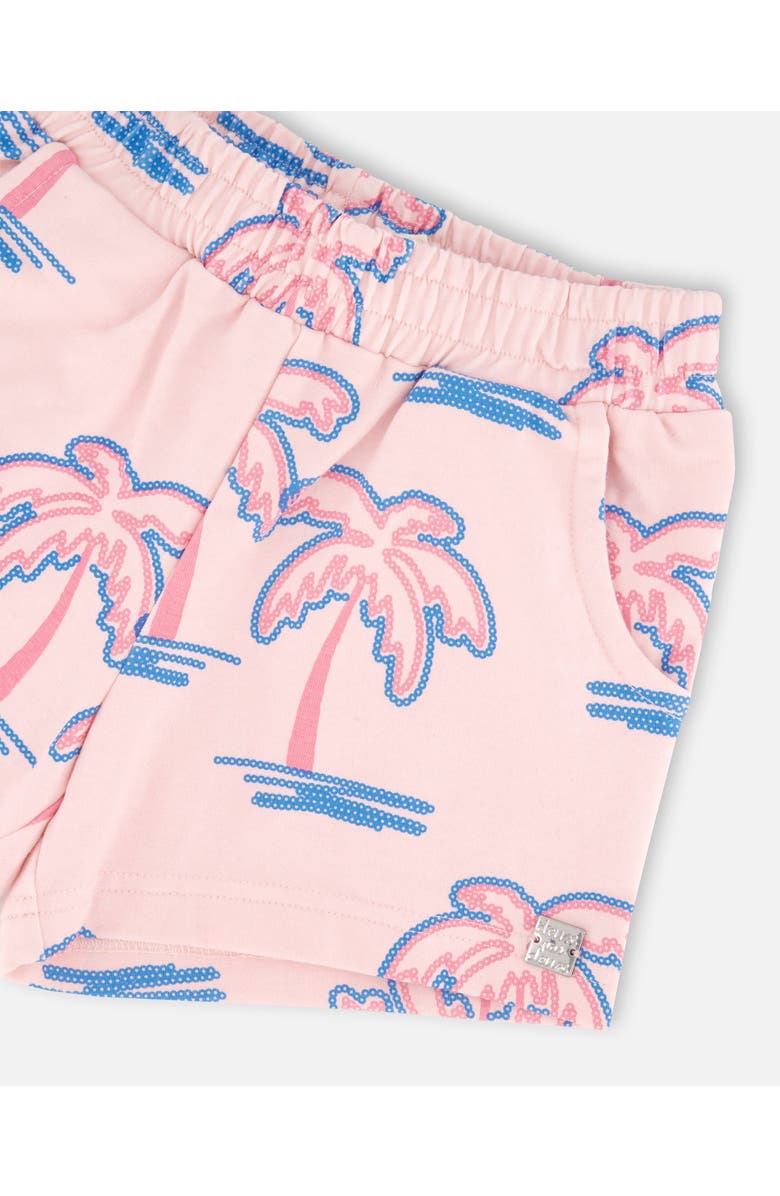 Deux par Deux French Terry Straight Cut Palm Shorts, Alternate, color, Light Pink Palm Print