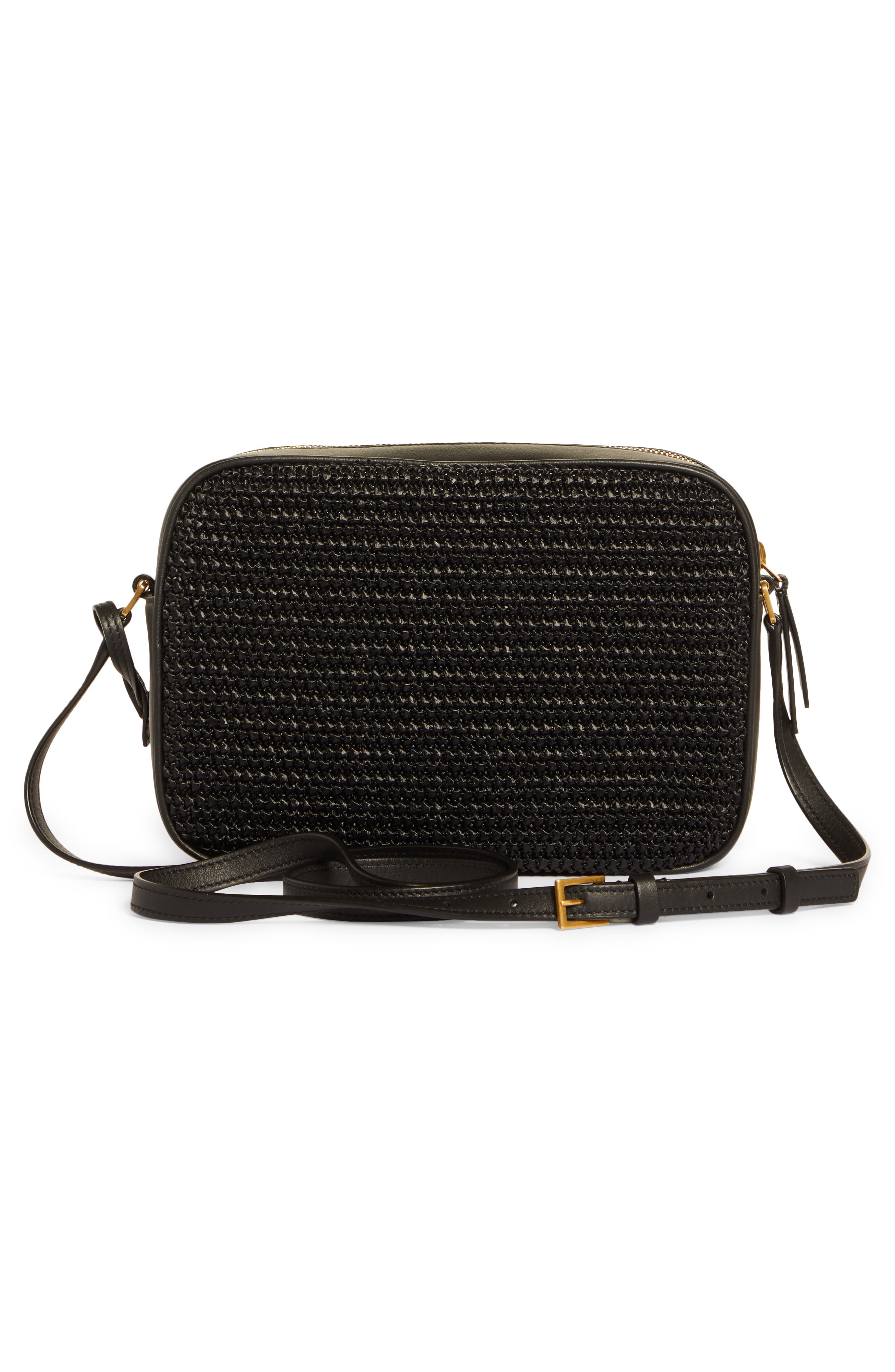 Saint Laurent Medium Lou Raffia & Leather Camera Bag, Alternate, color, 