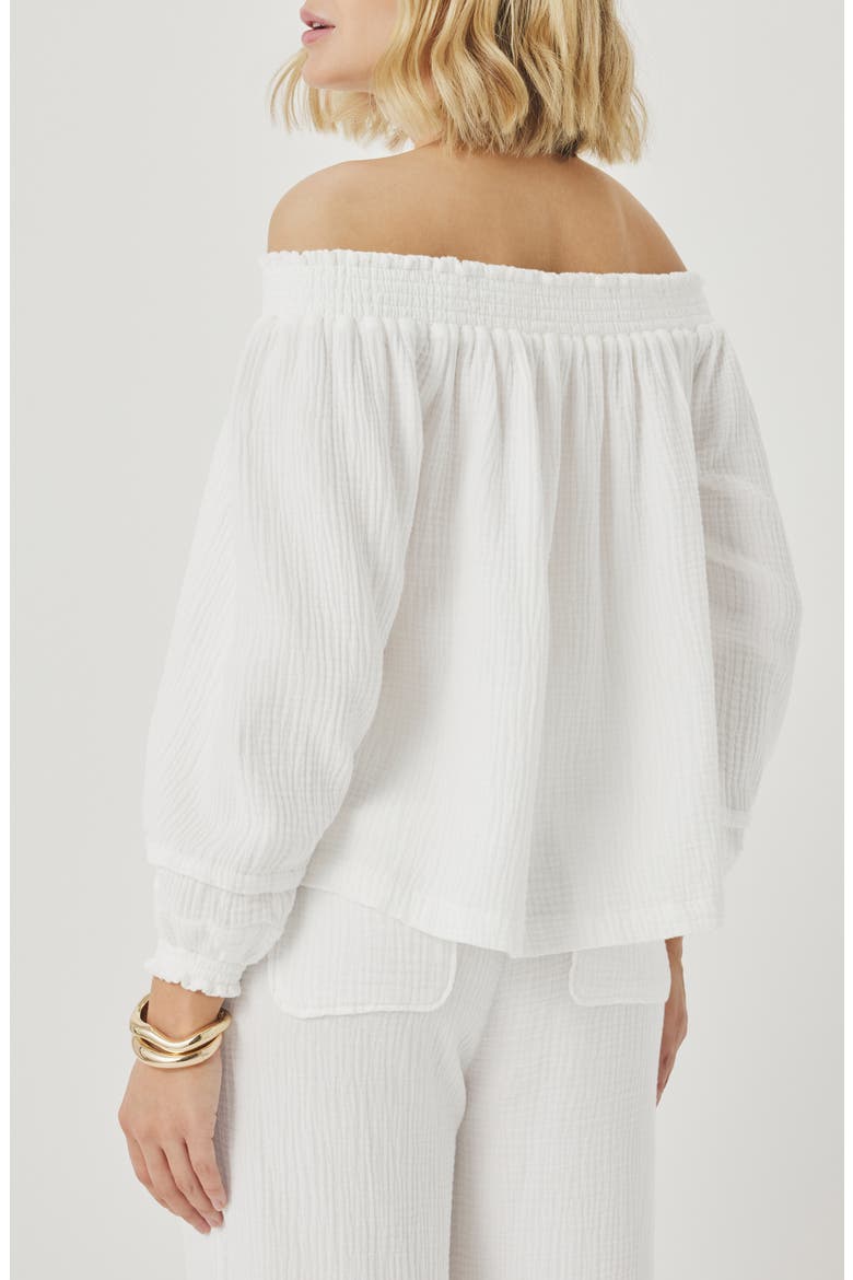 Ava Off the Shoulder Cotton Gauze Top, Alternate, color, WHITE