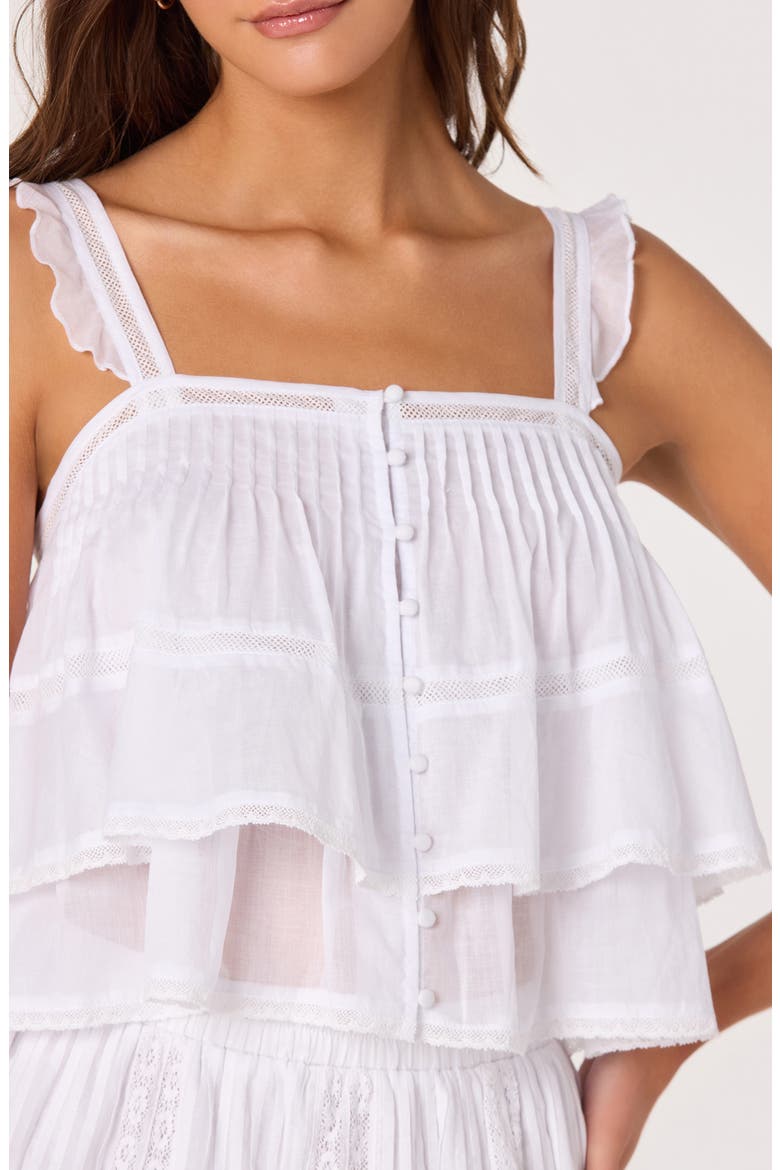 Delia Pleated Lace Inset Tiered Babydoll Top, Alternate, color, WHITE