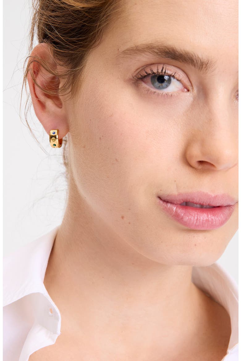 chunky huggie hoop earrings, Alternate, color, MULTI