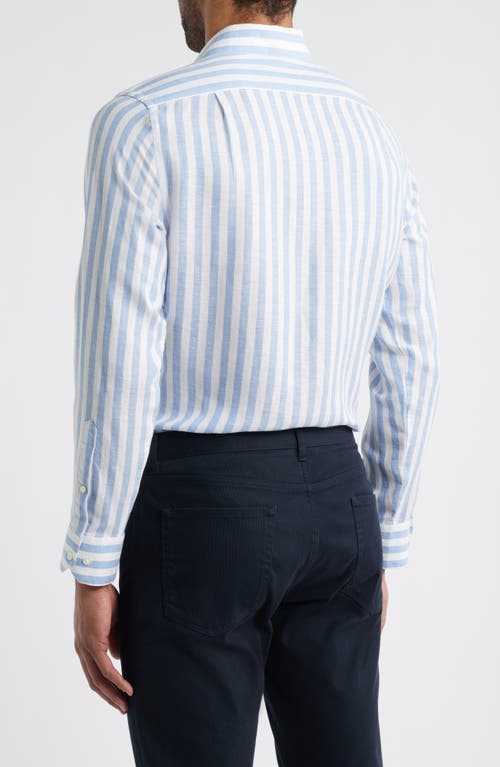 SCOTT BARBER SCOTT BARBER COASTAL REGULAR FIT STRIPE LINEN & LYOCELL BUTTON-UP SHIRT