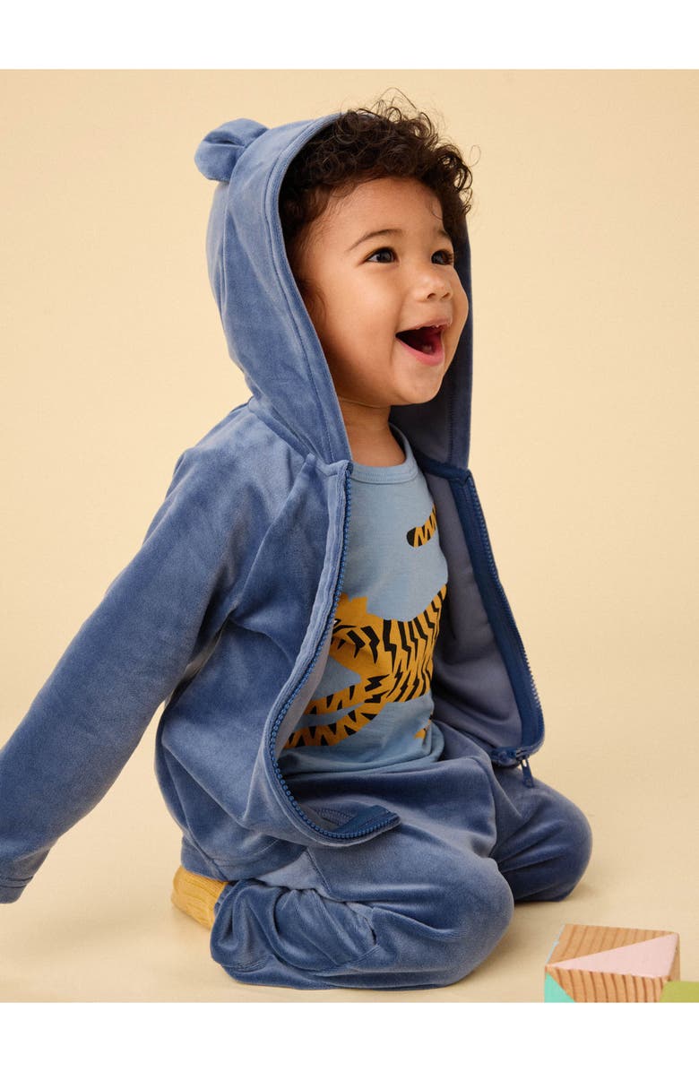 Tea Collection Bear Ears Velour Baby Hoodie, Alternate, color, Naval Blue