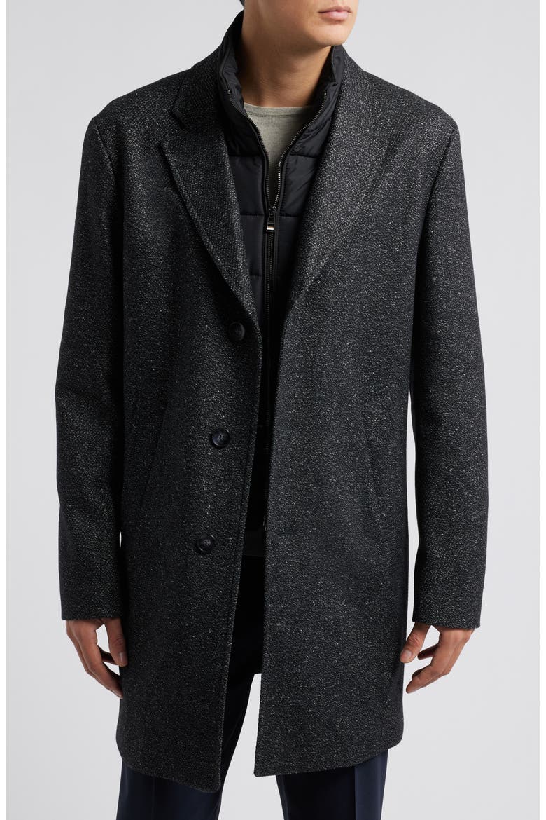 Hyde Tweed Coat with Removable Quilted Bib, Main, color, BLK