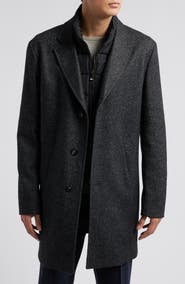 BOSS Hyde Tweed Coat with Removable Quilted Bib