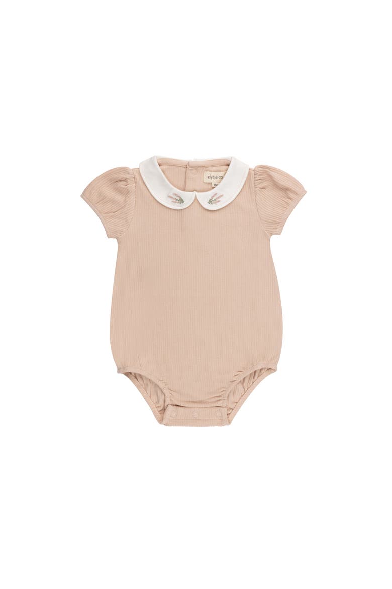 Organic Cotton Embroidered Collar Collection - Romper, Main, color, Pink Heather