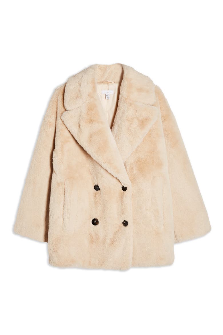 Ally Faux Fur Double Breasted Jacket, Alternate, color, CREAM