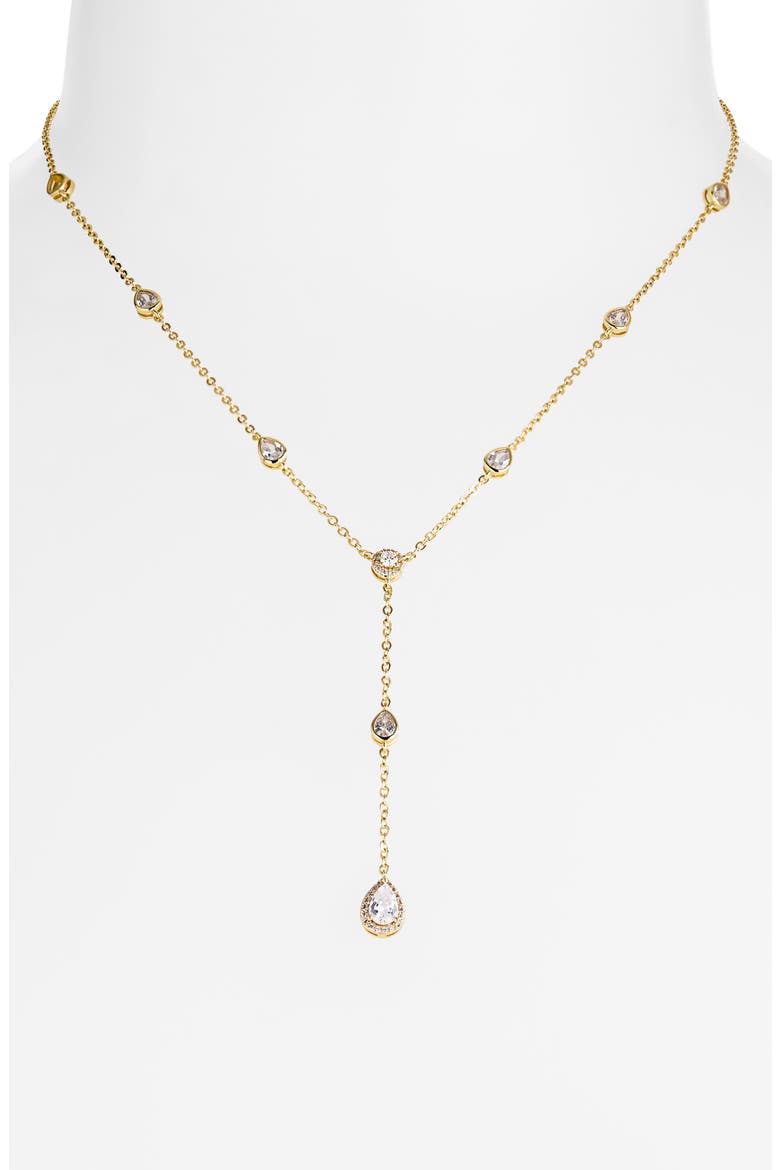 Bezel Set Cubic Zirconia Station Y-Necklace, Alternate, color, CLEAR- GOLD