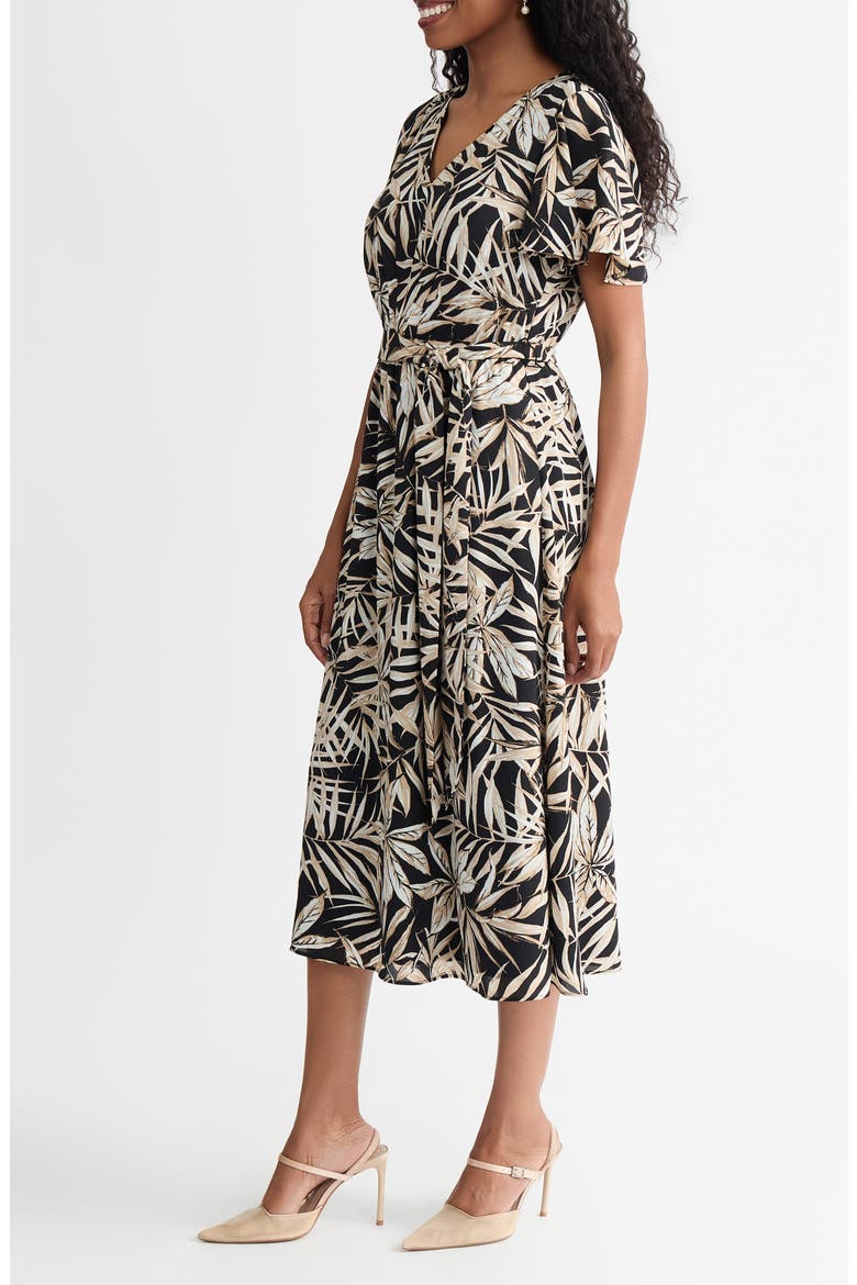 Print Flutter Sleeve Midi Dress, Alternate, color, BLACK MULTI