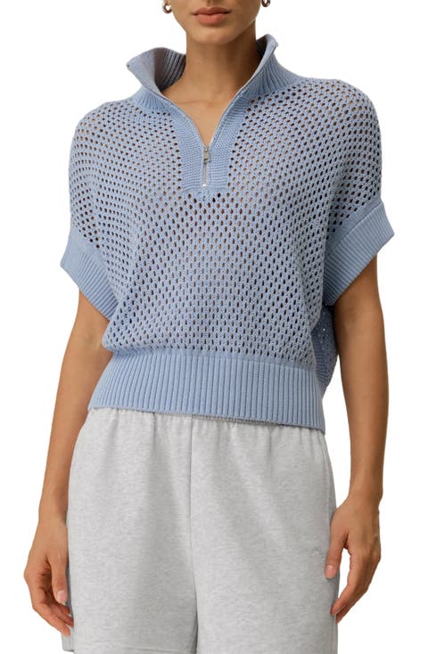 Toscana Pointelle Knit Half-Zip Sweater