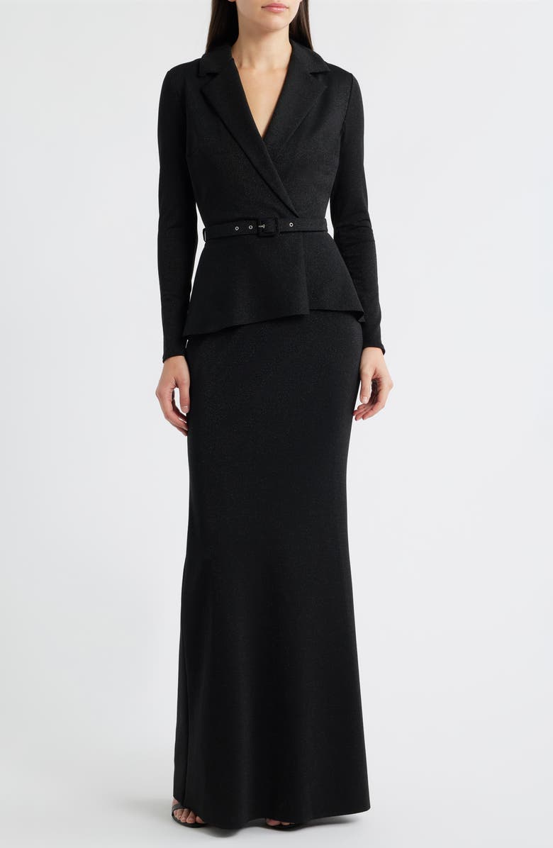 Chiara Boni La Petite Robe Thadira Belted Long Sleeve Dress, Main, color, Black