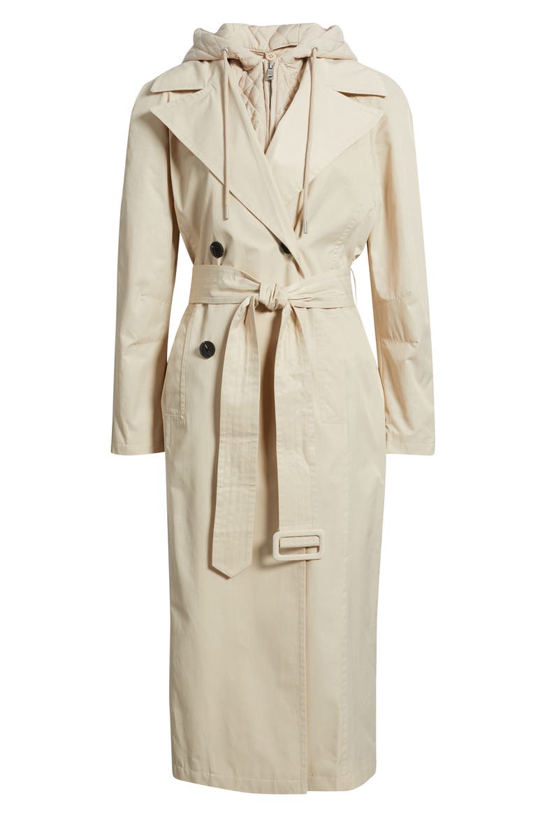 Quilted Hoodie Cotton & Nylon Trench Coat, Alternate, color, IVORY