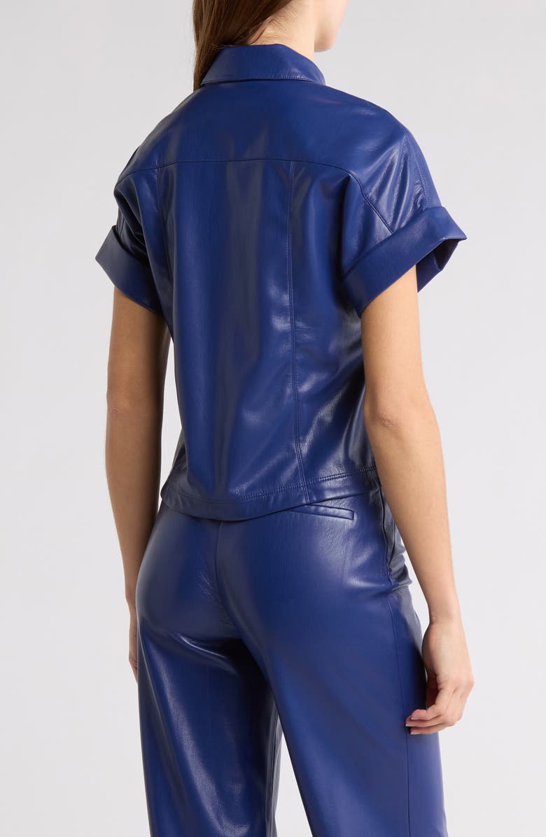 Alice + Olivia Edyth Faux Leather Short Sleeve Shirt, Alternate, color,