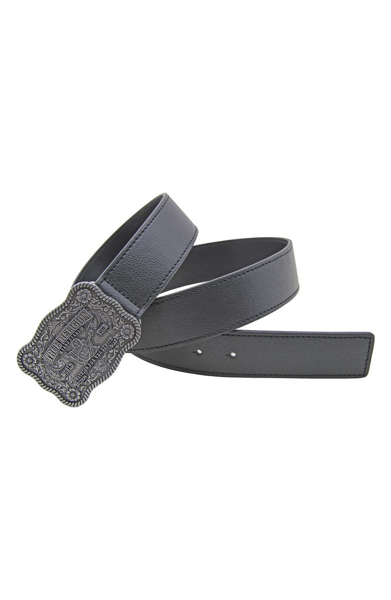True Religion Delano Plaque Buckle Belt, Alternate, color, Black