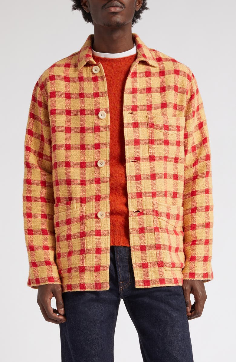 Drake's Tablecloth Check Five Pocket Linen Blend Chore Jacket, Main, color, 