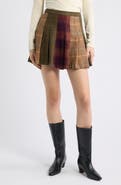 ROWING BLAZERS Mixed Plaid Pleated Wool Blend Miniskirt