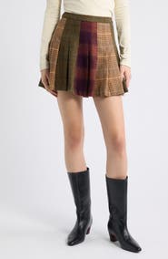 ROWING BLAZERS Mixed Plaid Pleated Wool Blend Miniskirt