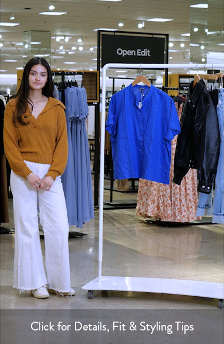 Mandarin Collar Short Sleeve Organic Linen Button-Up Shirt, sales video thumbnail