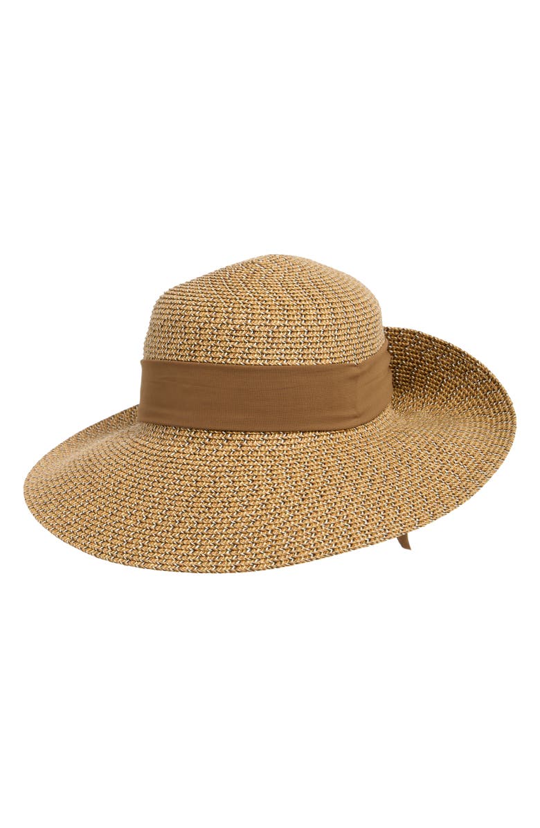 Nine West Bow Floppy Hat, Main, color, Brown Combo
