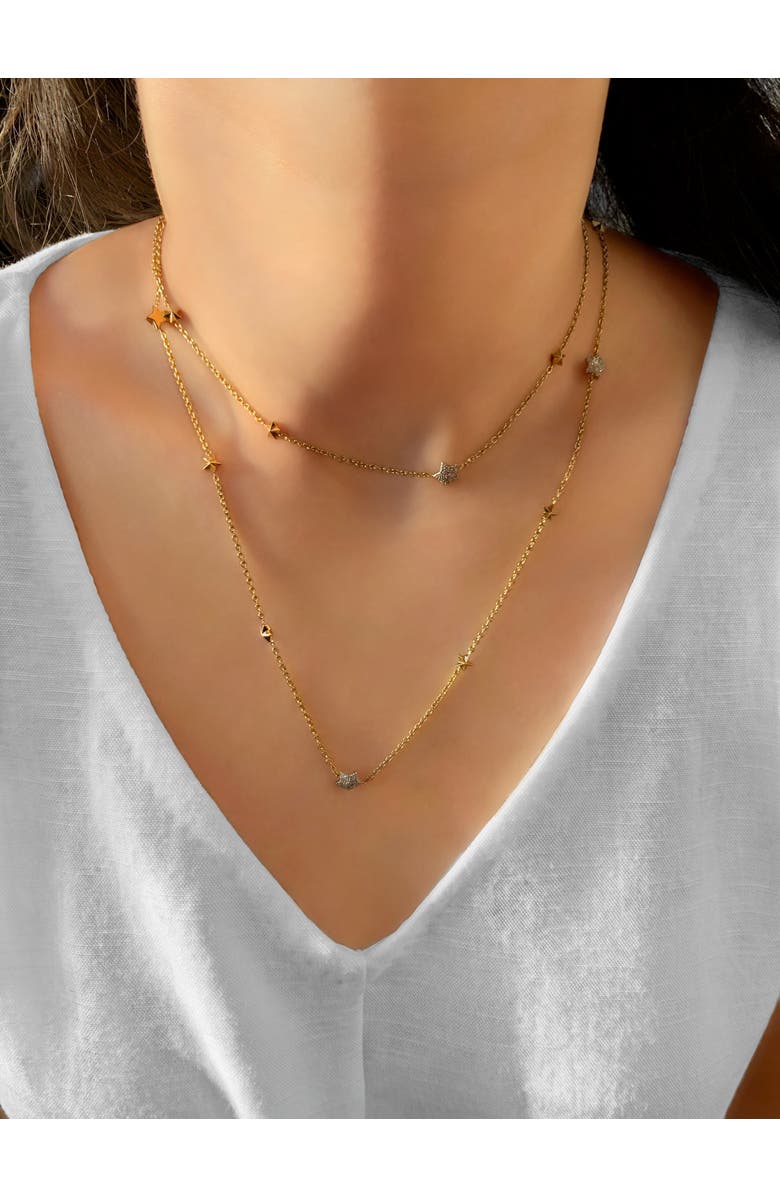 LuvMyJewelry Lucky Star Layered Sterling Silver Diamond Necklace, Alternate, color, 14Kt Gold Vermeil On Sterling