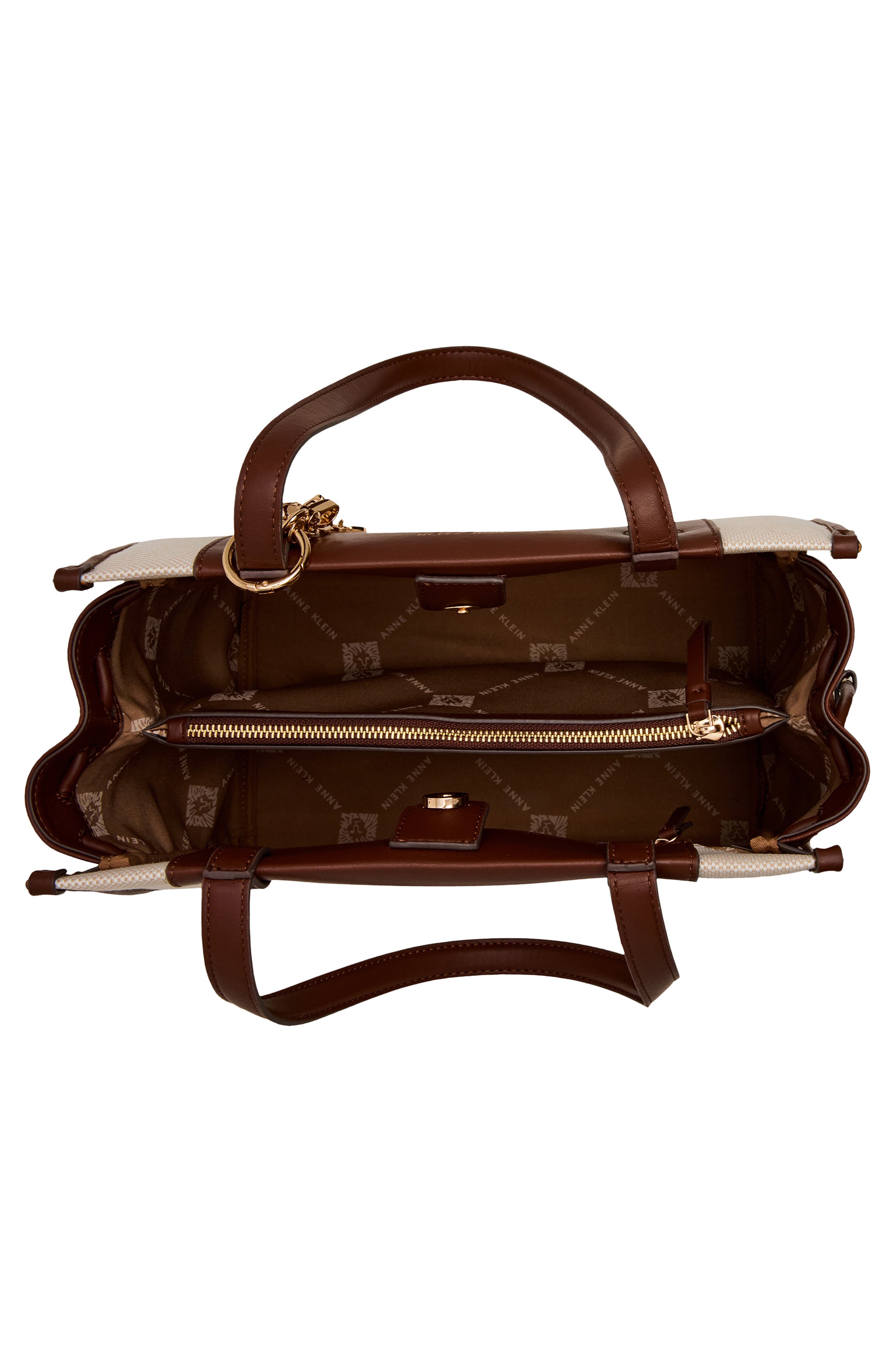 Anne Klein Canvas Tote with Removable Wrist Pouch, Alternate, color, Tan-Cream/ Walnut