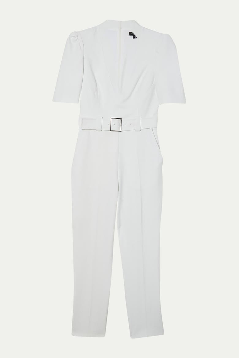 Structured Crepe Forever Belted Jumpsuit, Alternate, color, Ivory
