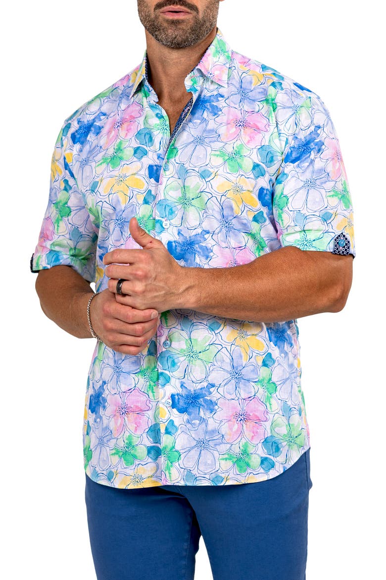 Galileo Marthy Short Sleeve Button-Up Shirt, Alternate, color, WHITE/MULTI