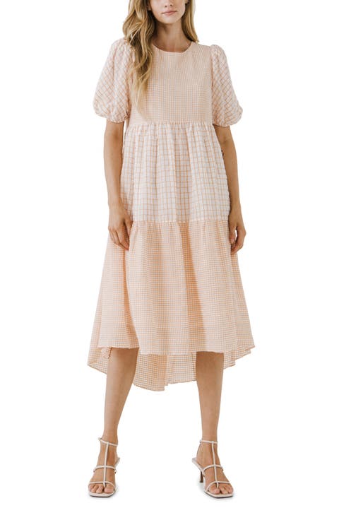 Tiered Puff Sleeve Midi Dress