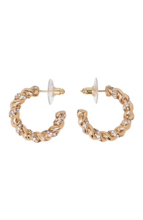 Twisted Rhinestone Hoop Earrings