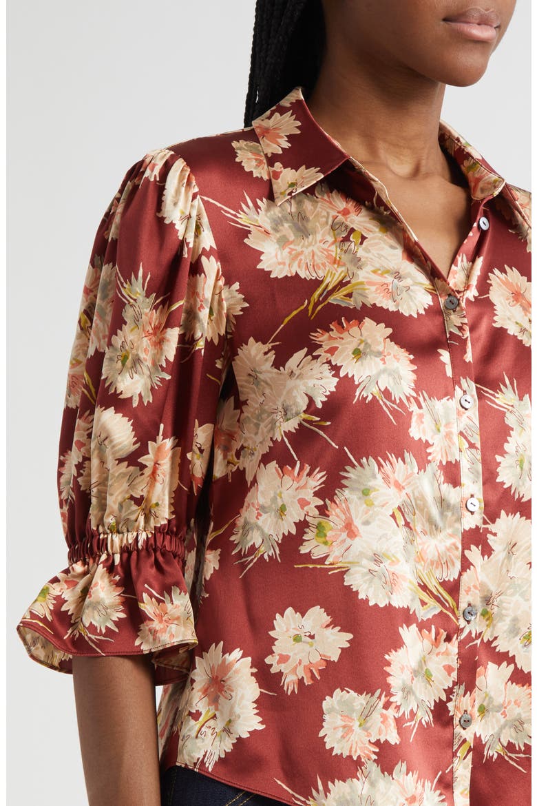 Fiona Mae Bouquet Satin Button-Up Shirt, Alternate, color, WINEBERRY MULTI