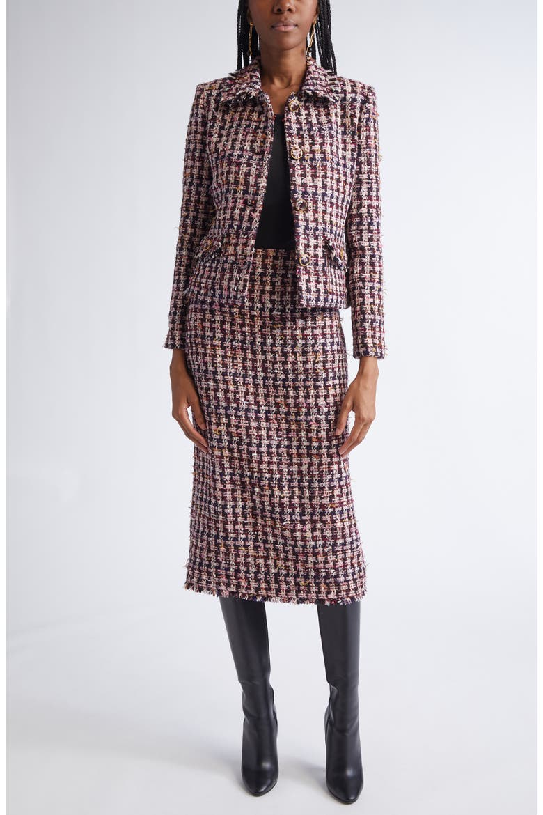 Fringe Houndstooth Tweed Jacket, Alternate, color, BORDEAUX ECRU MULTI