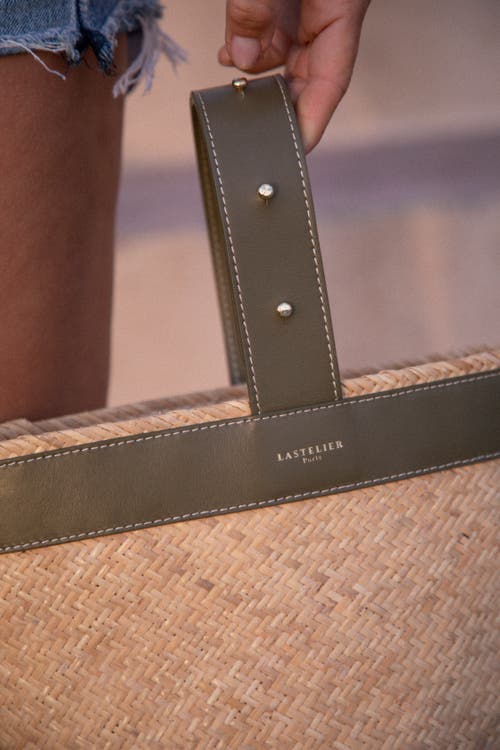 Lastelier Borneo Leather And Straw Bag In Green
