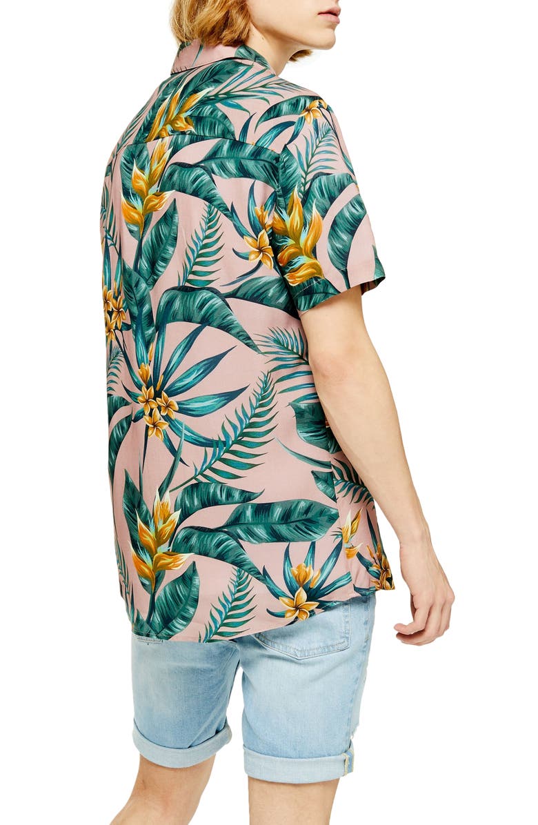 Topman Slim Fit Floral Print Short Sleeve Button-Up Shirt, Alternate, color,